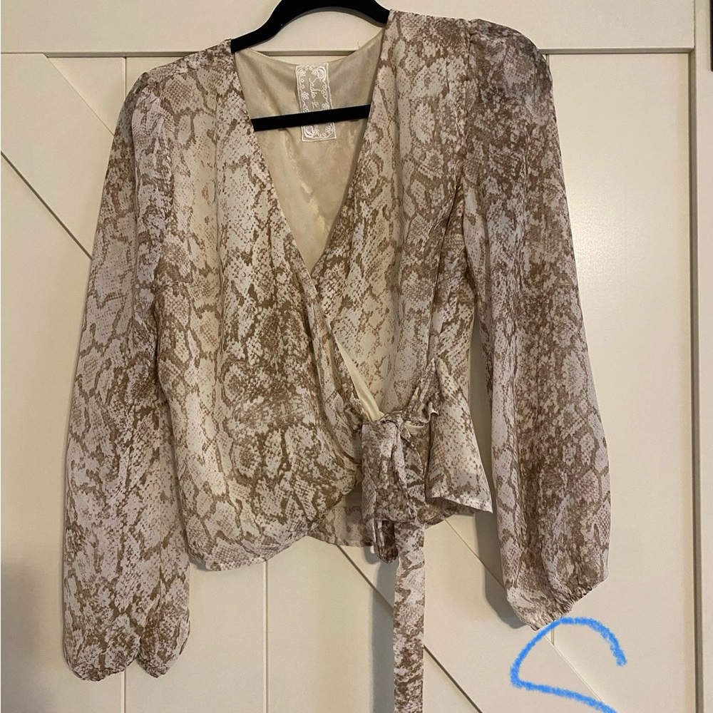 Elegant Snake Print Wrap Blouse